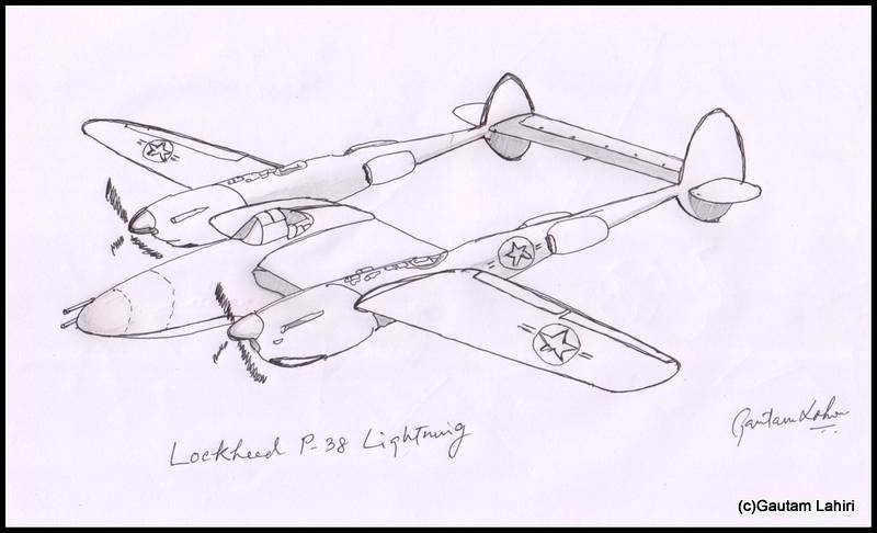 lockheed p38 lightning 1939, drawn by Gautam Lahiri