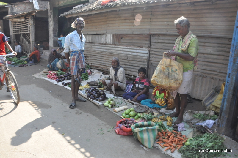 Eggplants, carrots, spinach, and bananas - all fresh being dumped for the early morning sale in Purbasthali by Gautam Lahiri