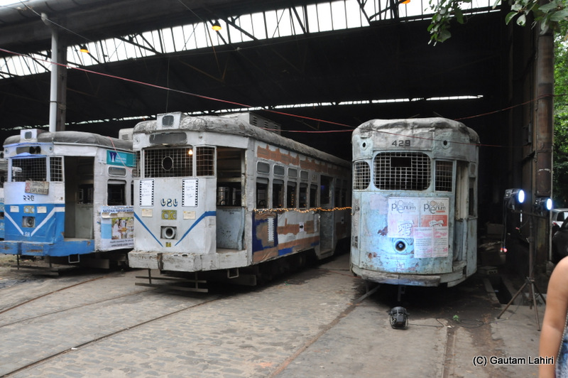 Series of old Calcutta Tramways tram parked at Ballygunge tram terminus, Kolkata, West Bengal, India by Gautam Lahiri