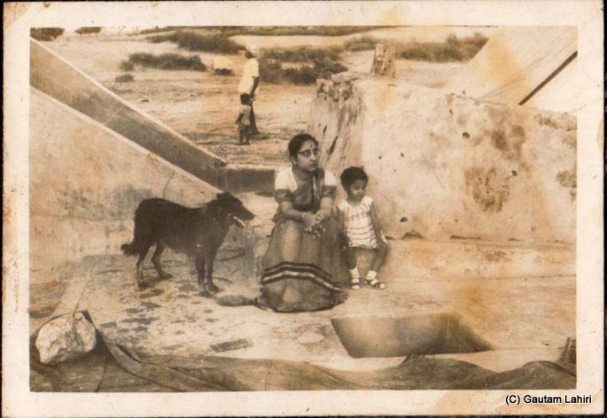 My mother, Tapati, sister, Sumita and our trusted Alsatioan dog, Raju all sitting near a bridge at Jodhpur, Rajasthan, India by Gautam Lahiri