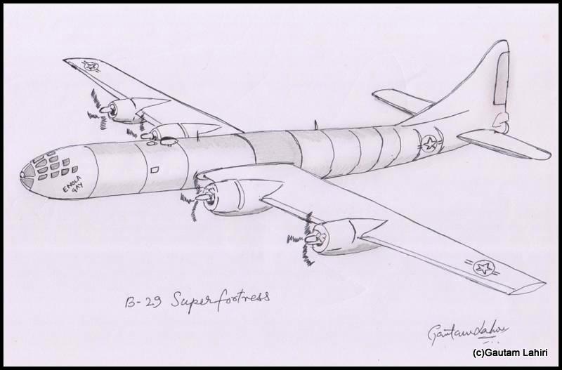 b 29 superfortress 1945 drawn by Gautam Lahiri