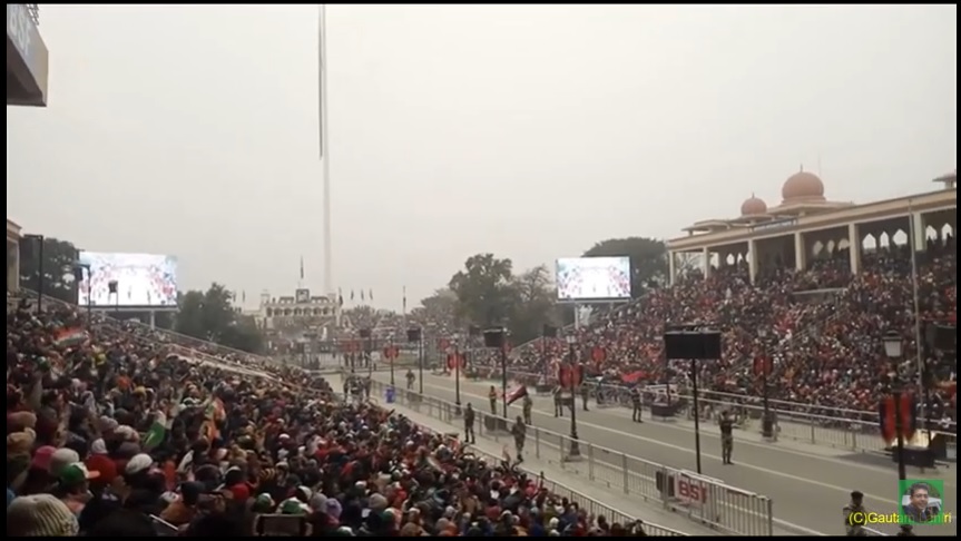 Wagah border, at Attari, flag lowering ceremony at Punjab, India by Gautam Lahiri