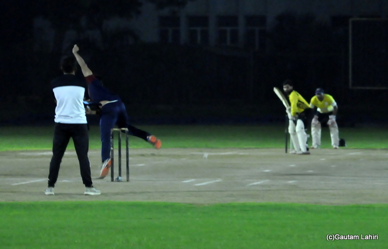 Batsman about to hit a hook shot in cricket by Gautam Lahiri