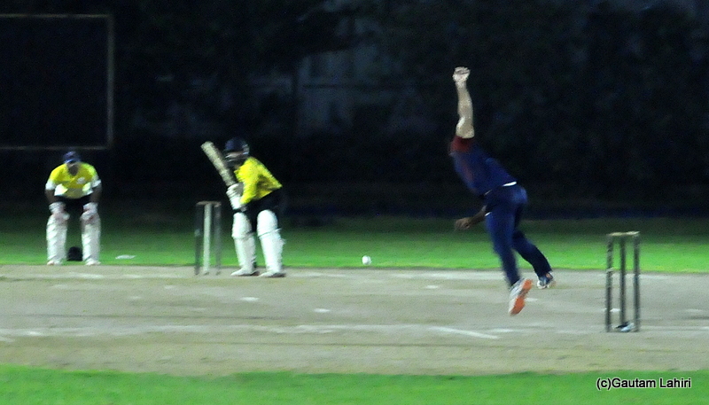 The batsman about to hot a four in cricket by Gautam Lahiri