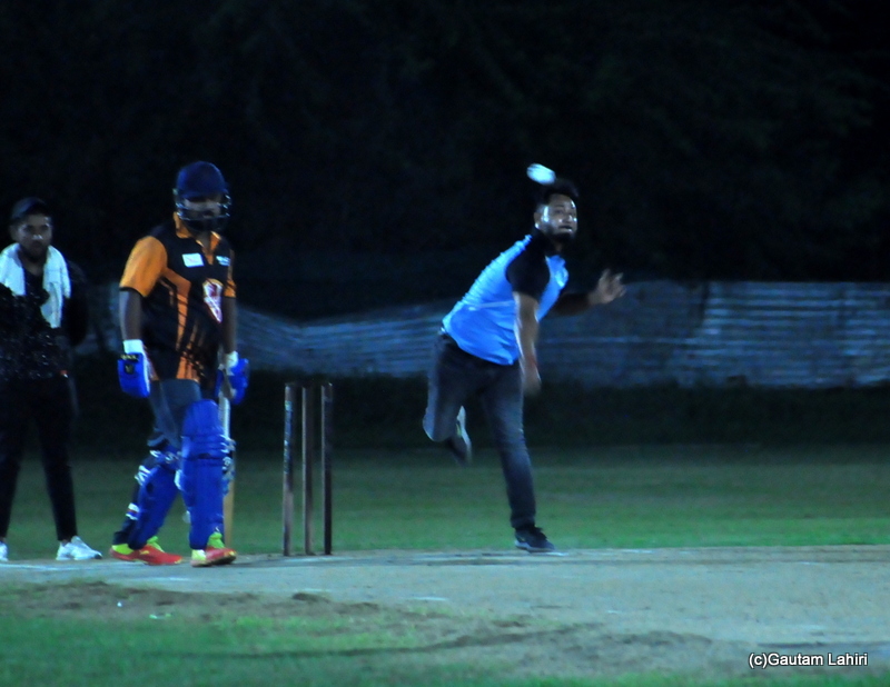 Cricket bowler delivers the ball by Gautam Lahiri