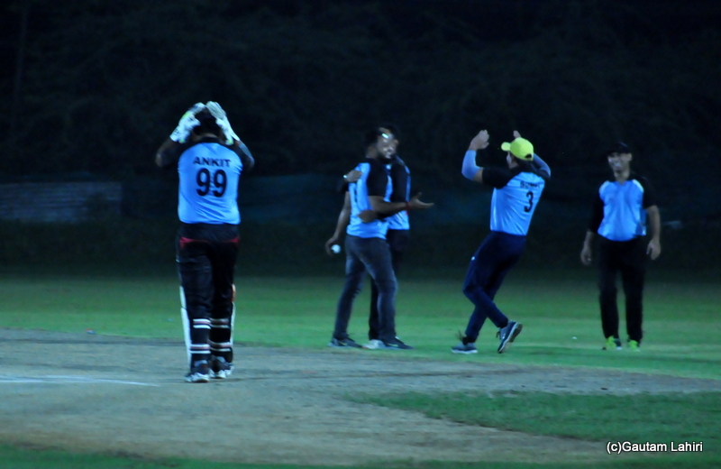 The cricket fielders are happy as a wicket falls by Gautam Lahiri