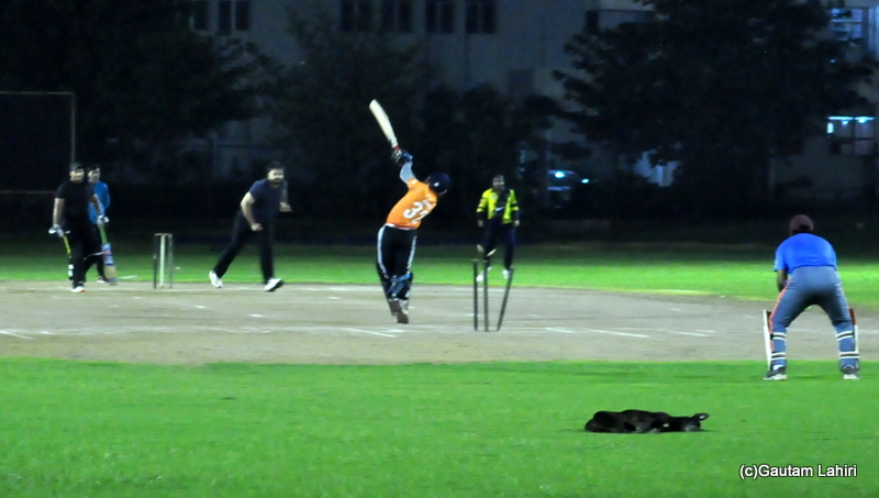 Clean bold, as the ball hits the wicket