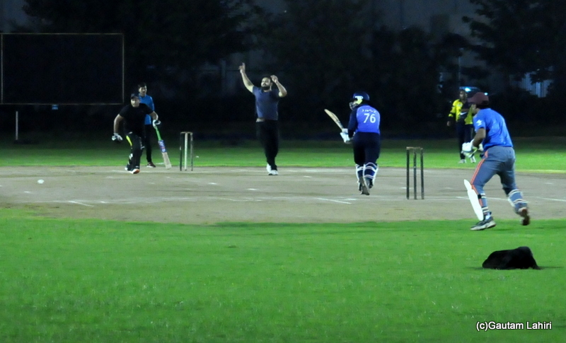 Batsman hits the ball to backward square leg in cricket by Gautam Lahiri