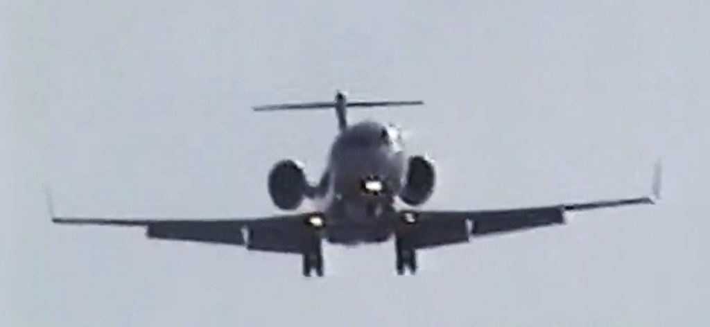 Gulf stream G500 comes to land at Begumpet airport, Hyderabad, India.