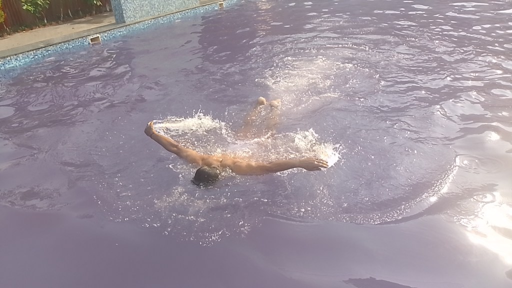 Gautam Lahiri swimming few strokes like, butterfly, freestyle and backstroke.