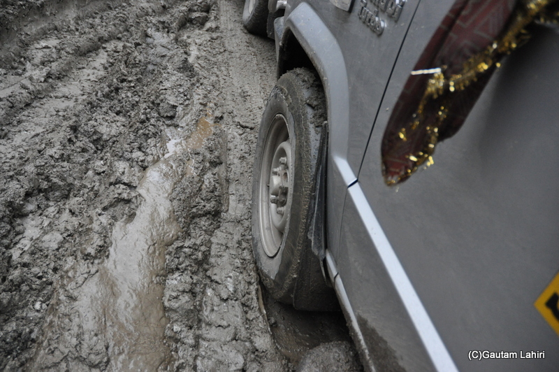 The tires skidded on this section of mud, and clay before it went flying into the ditch at Manga, Sikkim by gautam lahiri