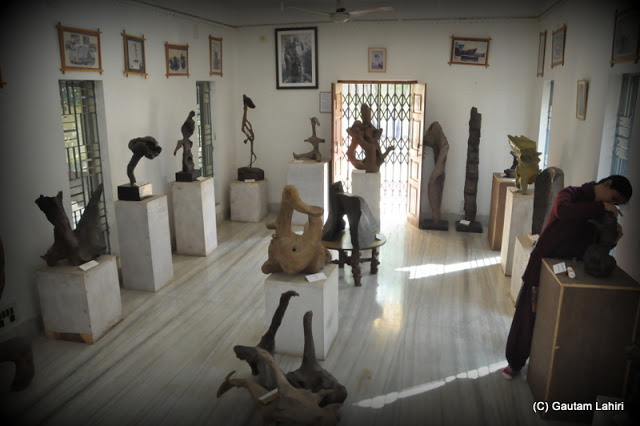 The museum ground floor with its rock pieces on either side  at Santiniketan, West Bengal, India by Gautam Lahiri

