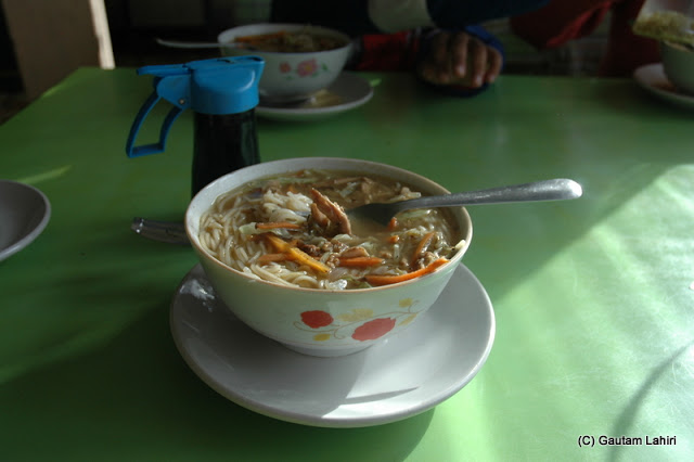 Thukpa, the Tibetan dish of chicken stock, noodles with veg or non-veg mix  at Darjeeling, West Bengal, India by Gautam Lahiri