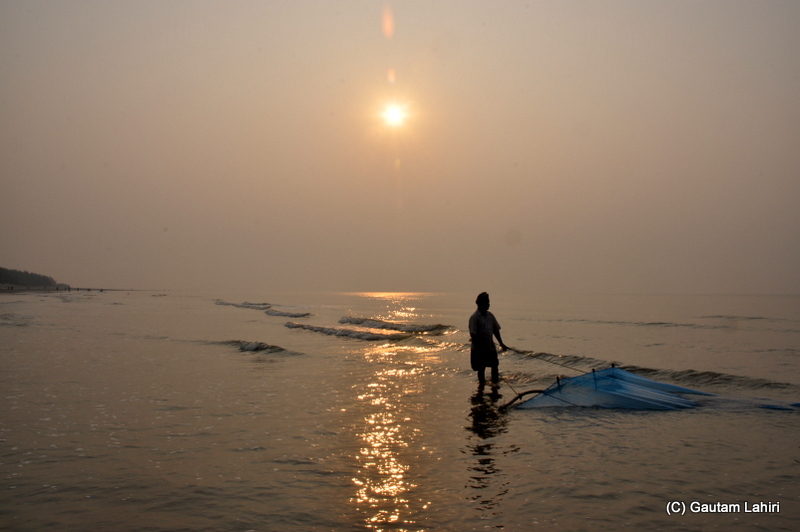 Sunset at Henry Island, Bakkhali beach, West Bengal, India near Bay of Bengal by Gautam Lahiri