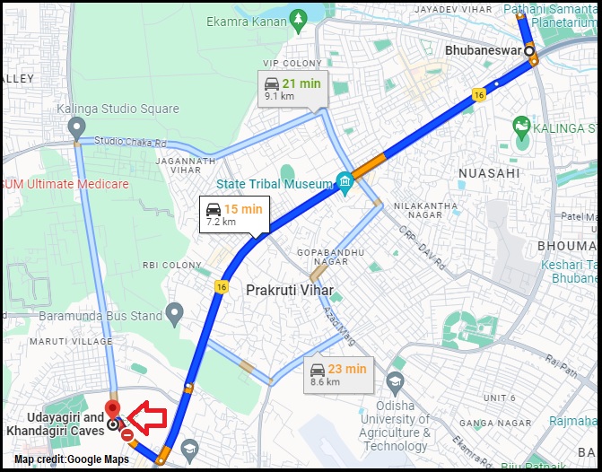 Route map from Bhubaneshwar to Udaygiri Caves in Orissa, India by gautam lahiri