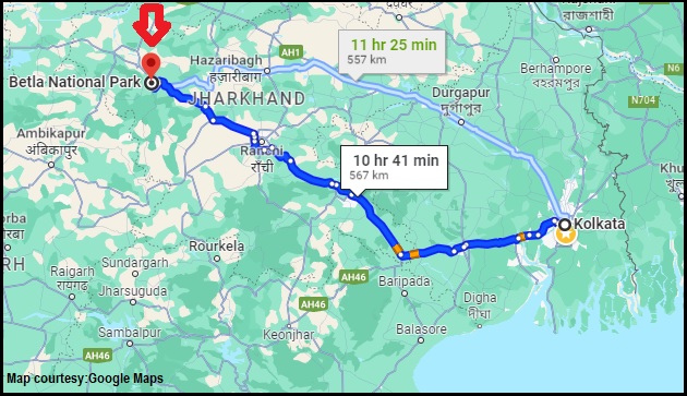 Route map to Betla forest reserve from Kolkata by gautam lahiri