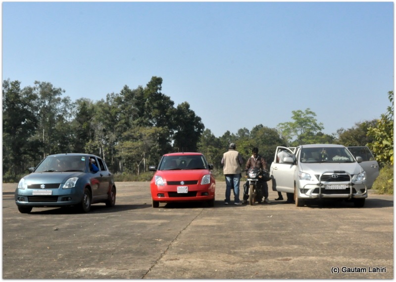 We were ready to take off - The Swifts acted as Spitfires and the Innova as the DC-3. The lone bike, acted as the despatch rider of the second world war that had brought the news of the sorties we had to make over the enemy territory at Joypur jungle, Bankura by Gautam Lahiri