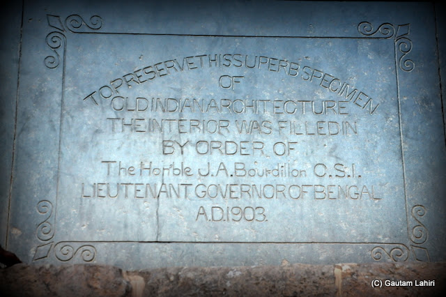  I saw this inscribed as I climbed the main temple courtyard which says that in 1903 on the orders of Sir James Austin Bourdillon, the Lieutenant Governor of Bengal, the temple was filled with stones  at Puri, Odisha, India by Gautam Lahiri