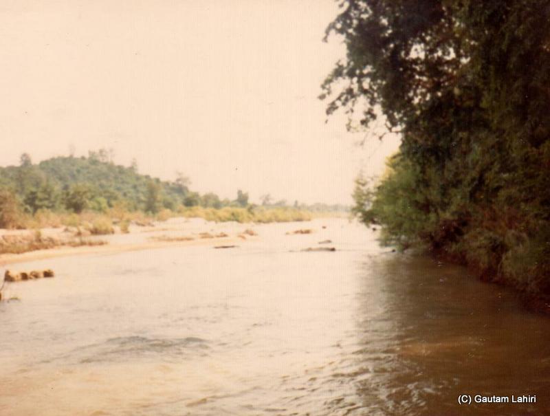 The leopard was sitting at the bushes near this Koel river in Betla, Jharkhand, India by Gautam Lahiri
