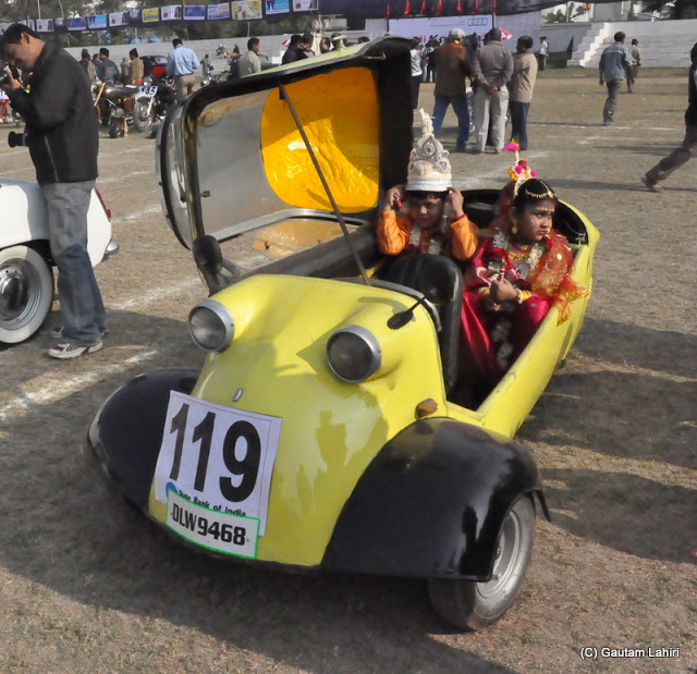 Does n't it resemble like a mud flapper fish? This is a 1960 Messerschmitt, running on a 191 cc, 2 stroke 1 cylinder had enough grunt to take three people around city roads  at Kolkata, West Bengal, India by Gautam Lahiri