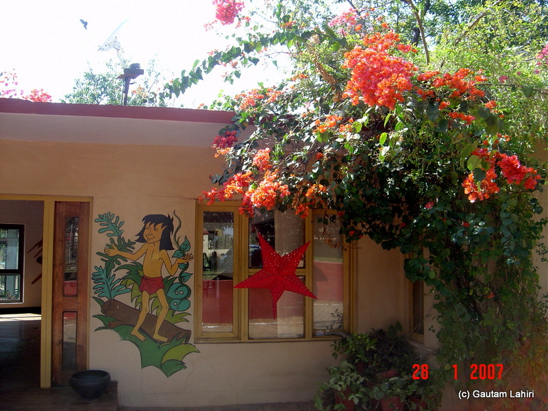 The Pench officials made a very friendly restaurant rendered with the painting of 'Mowgli' the famous Jungle Book boy character at Pench forest by Gautam Lahiri