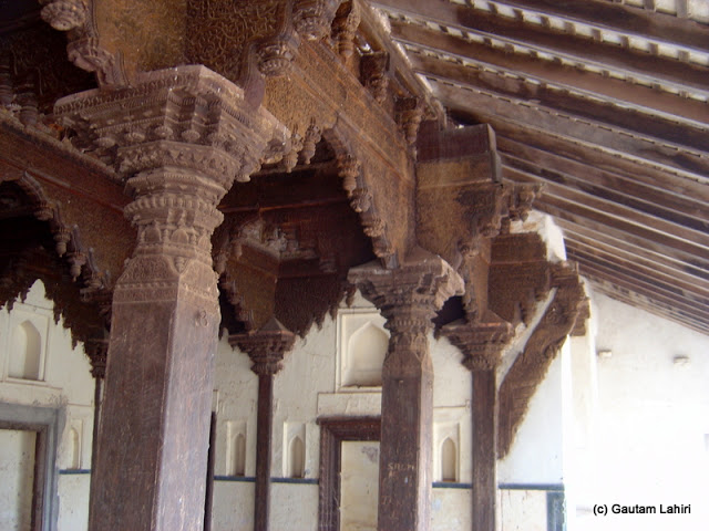 Made of wood, the decorative pillars still supported gracefully the top structure with unparalleled beauty of wood carvings at Bidar fort by Gautam Lahiri