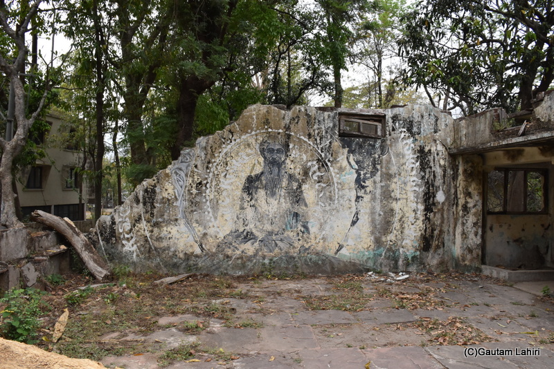 The fast fading image of the Yogi on a broken wall of a building, Chaurasia Kutiya, Rishikesh by gautam lahiri