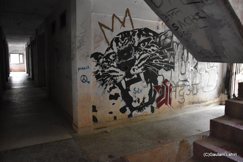 The stepped building had fierce looking graffities, Chaurasia Kutiya, Rishikesh by gautam lahiri