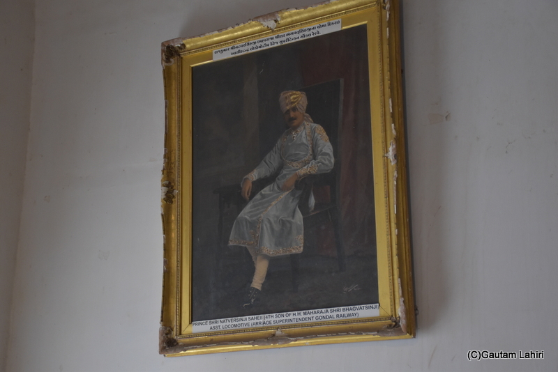 One of the large walls, had the portrait of Prince Shri 
Natversinji Saheb, 4th son of HH Maharaja Shri Bhagvatsinji at Naulakha palace by gautam lahiri