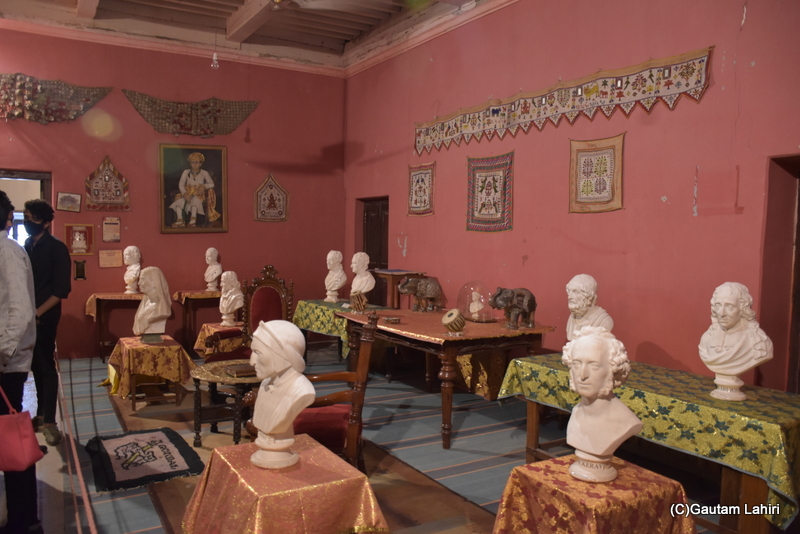 The expansive room was adorned with period furniture, and atop each piece stood a bust of historical figures. Although the purpose of these busts was unclear, they were part of the exhibit at Naulakha Palace in Gondal by gautam lahiri