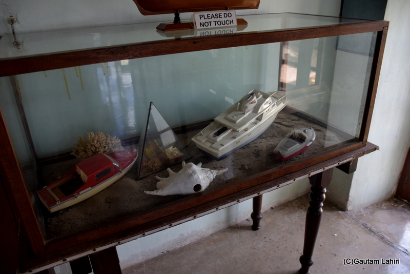 A pleasure boat, a speed boat, coral structure and a few seashells and conks embellished the naval rooms at the Naulakha Palace, Gondal by gautam lahiri