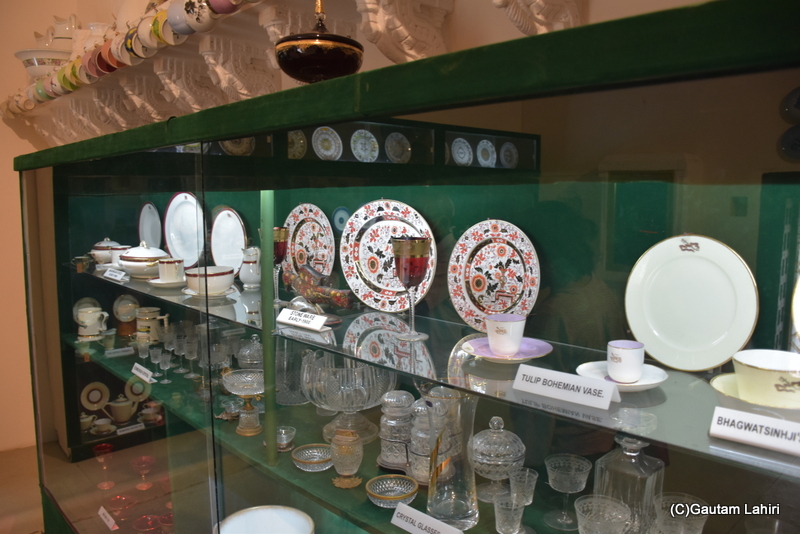 Middle Western, Northeast European, made porcelain plates, wine glasses, from popular manufacturers such as Meissen, Limoges, and Wedgwood looked stunning in the showcases at Naulakha Palace, Gondal by gautam lahiri