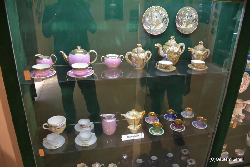 The dragon mouthed to soothing colored tea pots with plates of bone China crockeries made a clarion call to the visitors at Naulakha Palace, Gondal by gautam lahiri