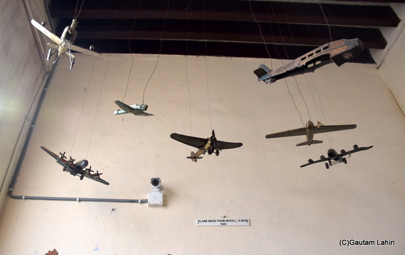 Several wooden airplane models hung from the ceiling. I could see a Junkers JU 52, an Otter, a Superfortress and a sea plane dangling in air at Naulakha Palace by gautam lahiri